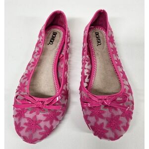 Bongo Maree Pink Mesh Floral Embroidered Ballet Flats Womens 9M Bow Accent
